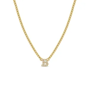 14k Curb Chain Pavé Diamond Initial Letter Necklace