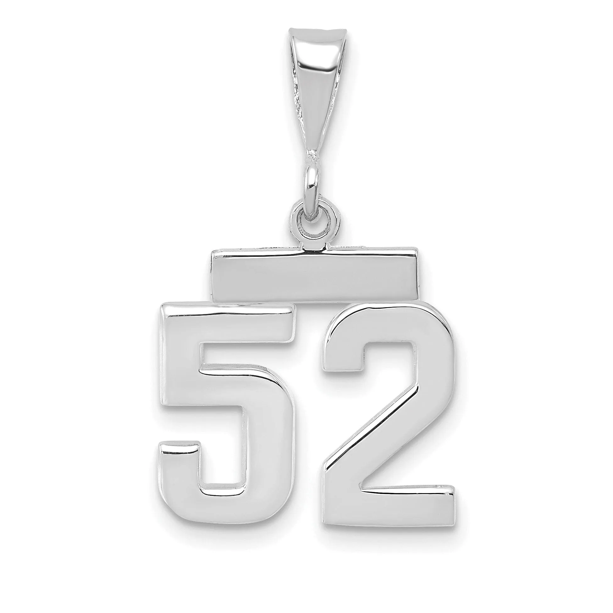 14k White Gold Polished Finish Small Size Number 52 Charm Pendant