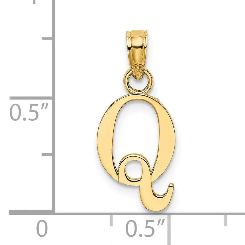 14K Yellow Gold Block Design Small Letter Q Initial Charm Pendant