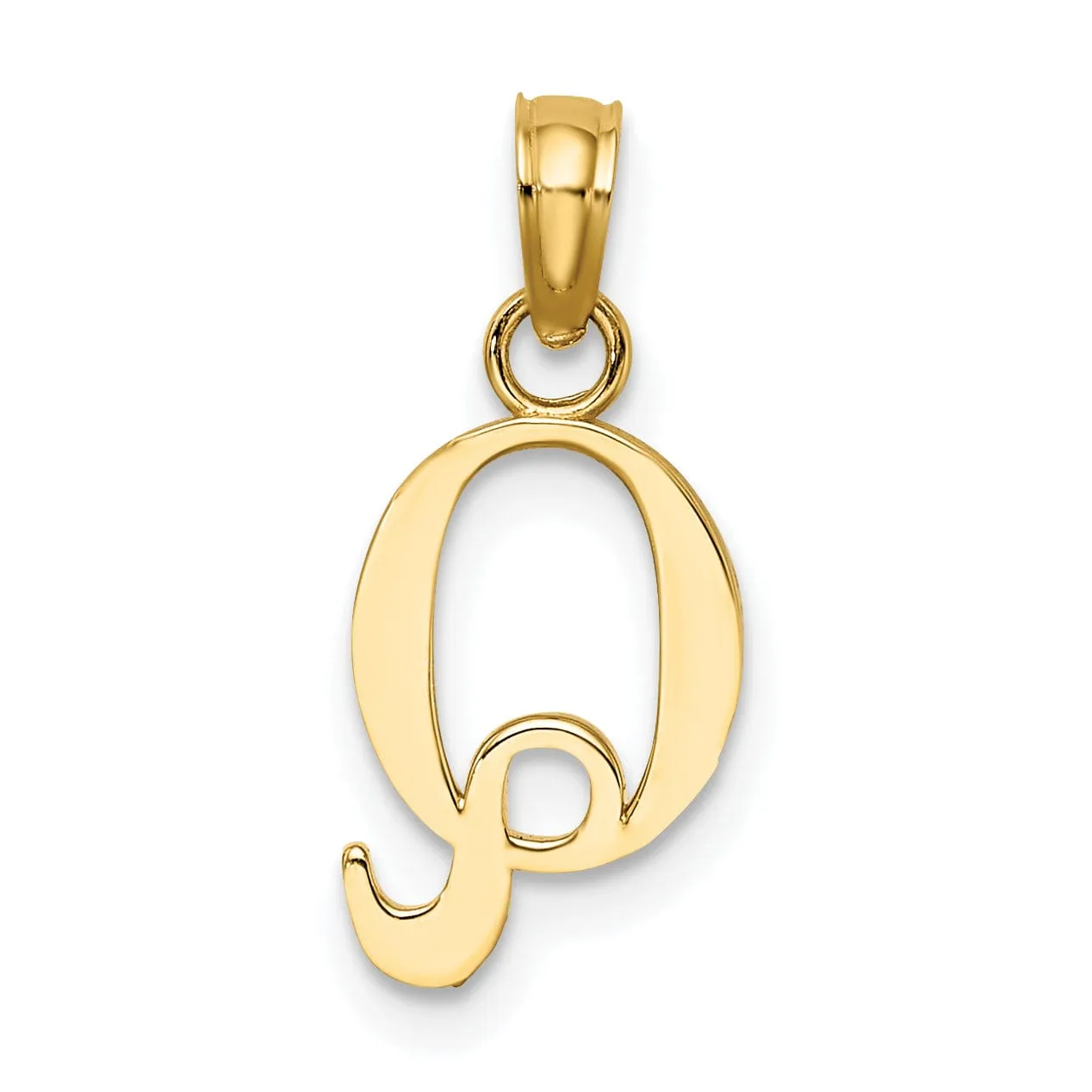 14K Yellow Gold Block Design Small Letter Q Initial Charm Pendant