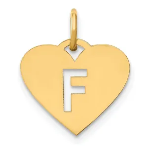 14k Yellow Gold Heart Cut-Out Letter F Initial Pendant