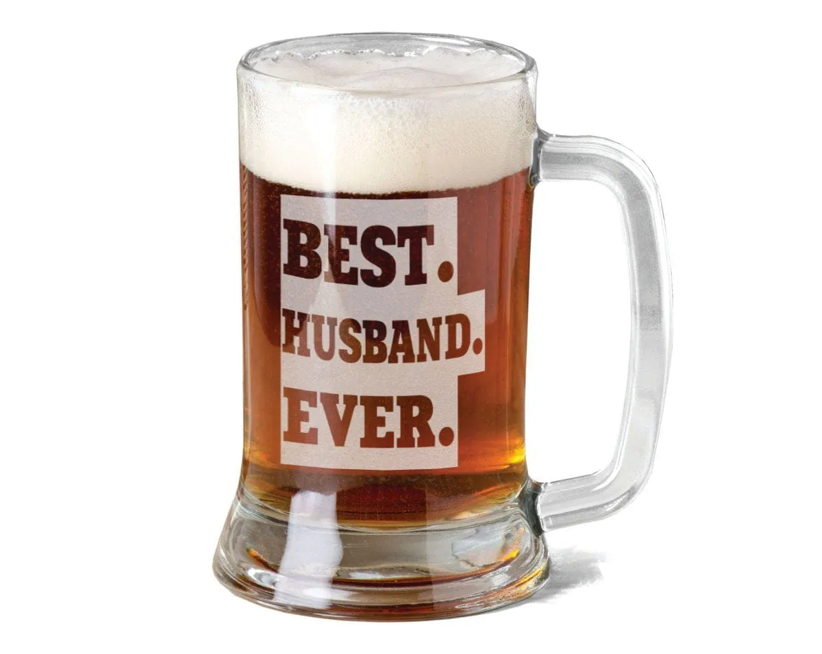 16 Oz Best HUSBAND Beer Mug Personalized Drinking Glass Etched Gift for Father Day, Dad, Grandpa, Husband, from Wife, kids, son, daughter