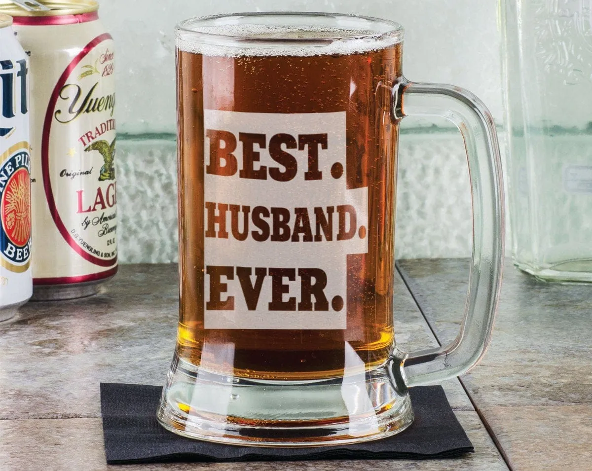 16 Oz Best HUSBAND Beer Mug Personalized Drinking Glass Etched Gift for Father Day, Dad, Grandpa, Husband, from Wife, kids, son, daughter