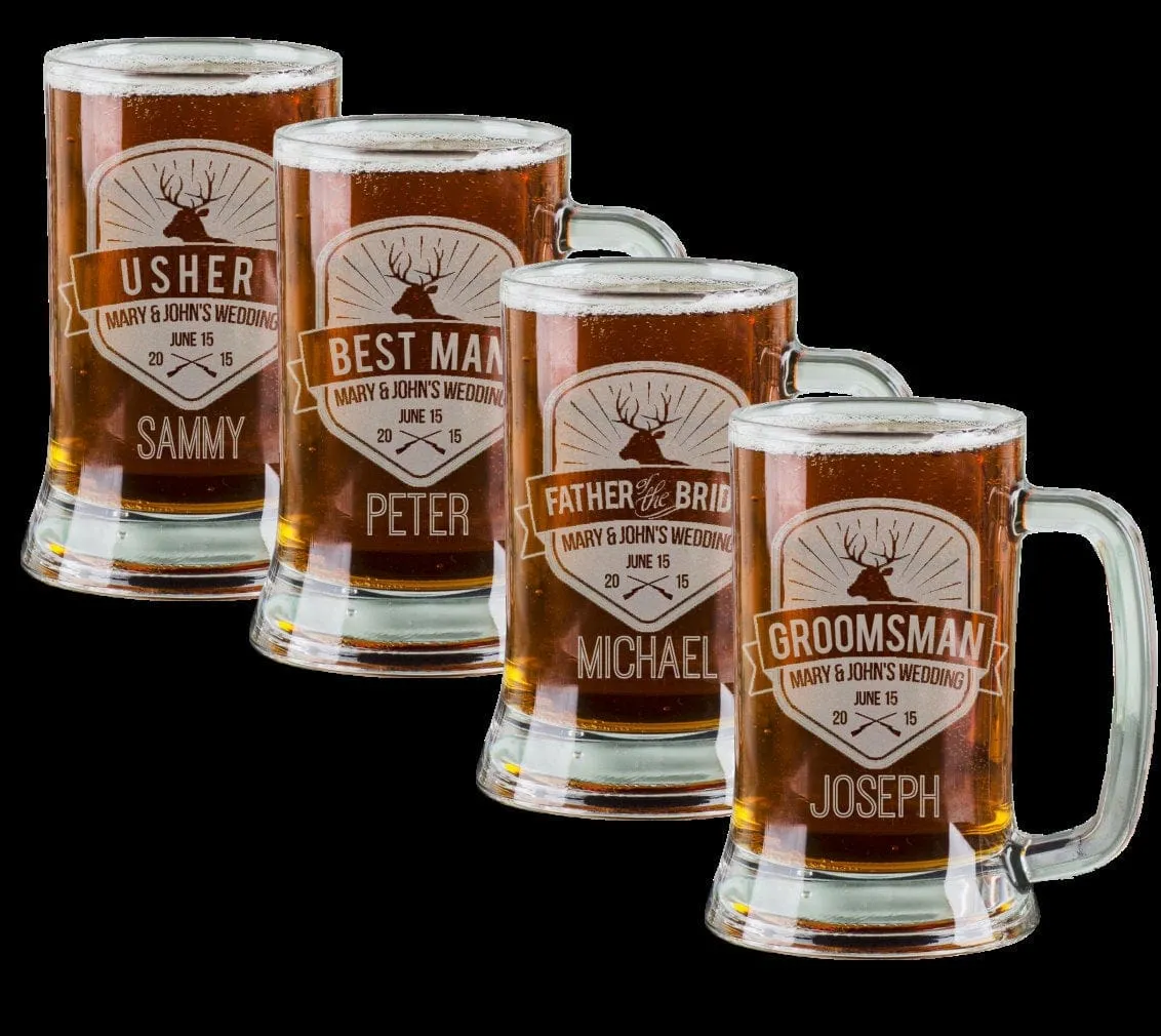 16 Oz Buck Hunter Groomsman Beer Mugs Wedding Party Hunting Engraved Groomsmen Best Man Groom Father Usher Gift Discounts Glass Etched