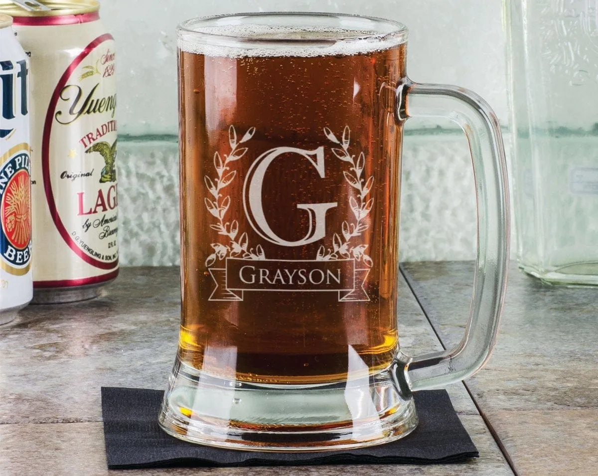 16 Oz Monogram Gift for Dad Fathers Day Beer Mug Engraved Father's Personalized Stein Etched Gift for Father Grandpa