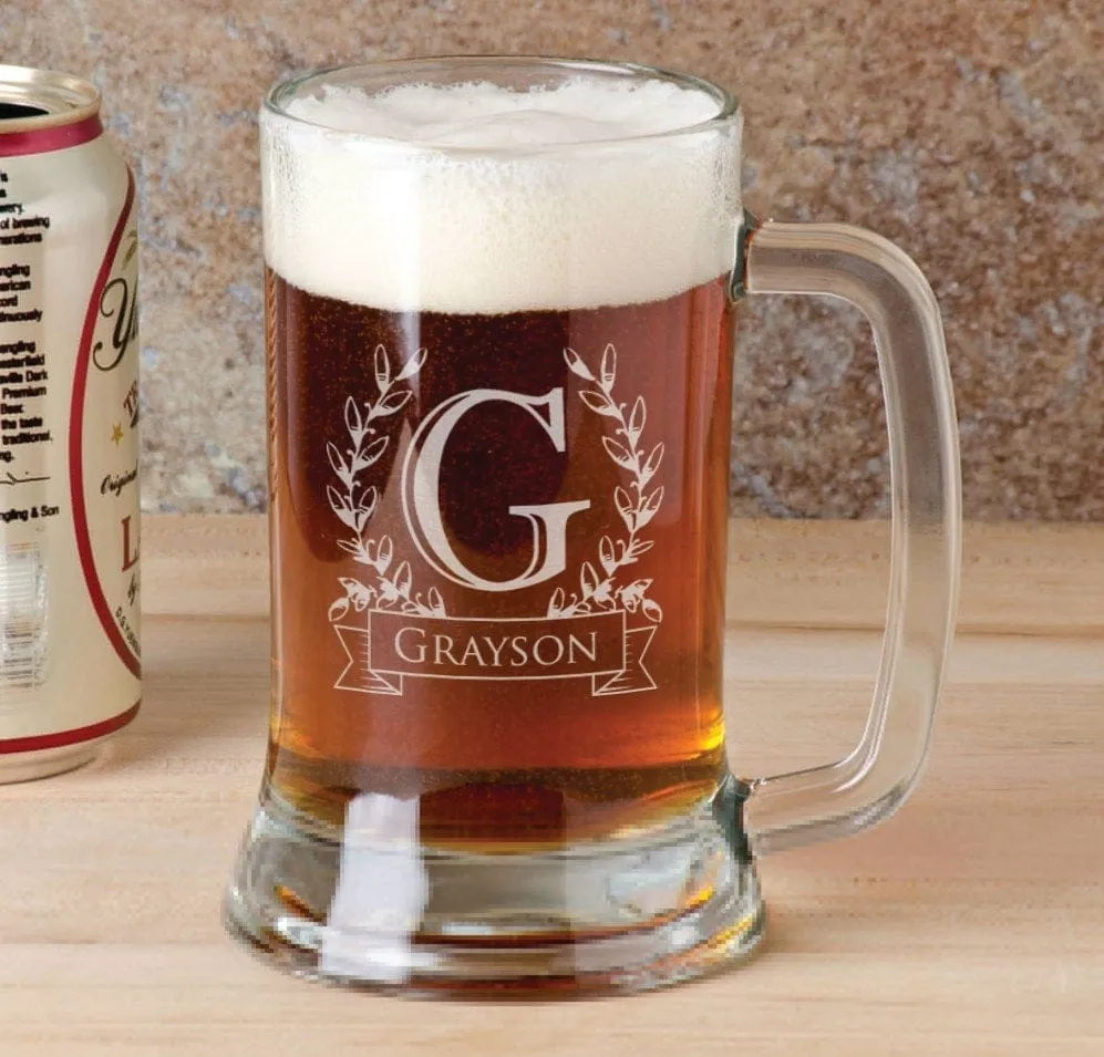 16 Oz Monogram Gift for Dad Fathers Day Beer Mug Engraved Father's Personalized Stein Etched Gift for Father Grandpa