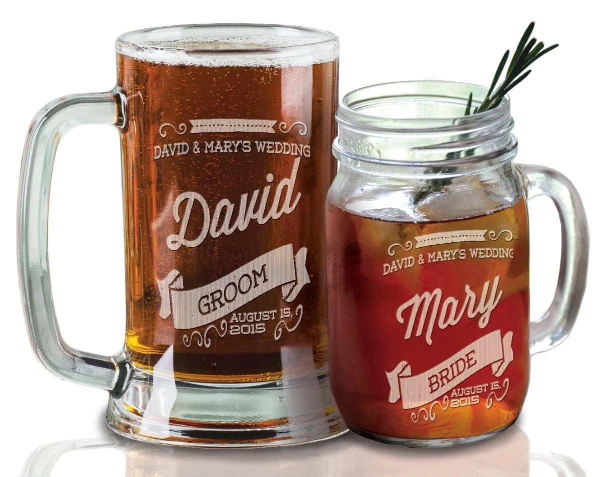 16 Oz Retro Wedding Party Gift Bridesmaid Groomsman Beer Mugs Mason Wedding Groomsmen Titles Present Personalized Gift Bulk Discount Glass