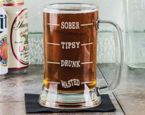 16 Oz SOBER Tipsy Drunk WASTED Funny Beer Glass Mug Engraved Gag Gift Idea Presents for Men Guys Him Humor Fun Stuff Beer Drinker Gifts