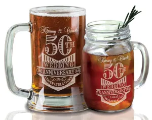 16Oz  Anniversaary Gifts for Him Her Couples Parents Beer Mug Mason Jar Wedding Anniversary 10th 20th 30th 40th 50th Wife Husband Custom Man