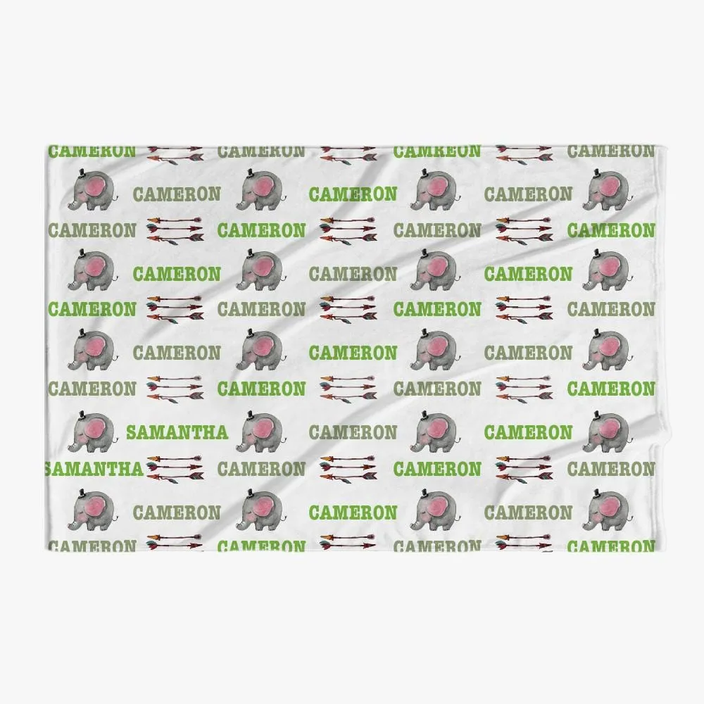 30 x 40 Personalized Elephant Baby Blanket Name