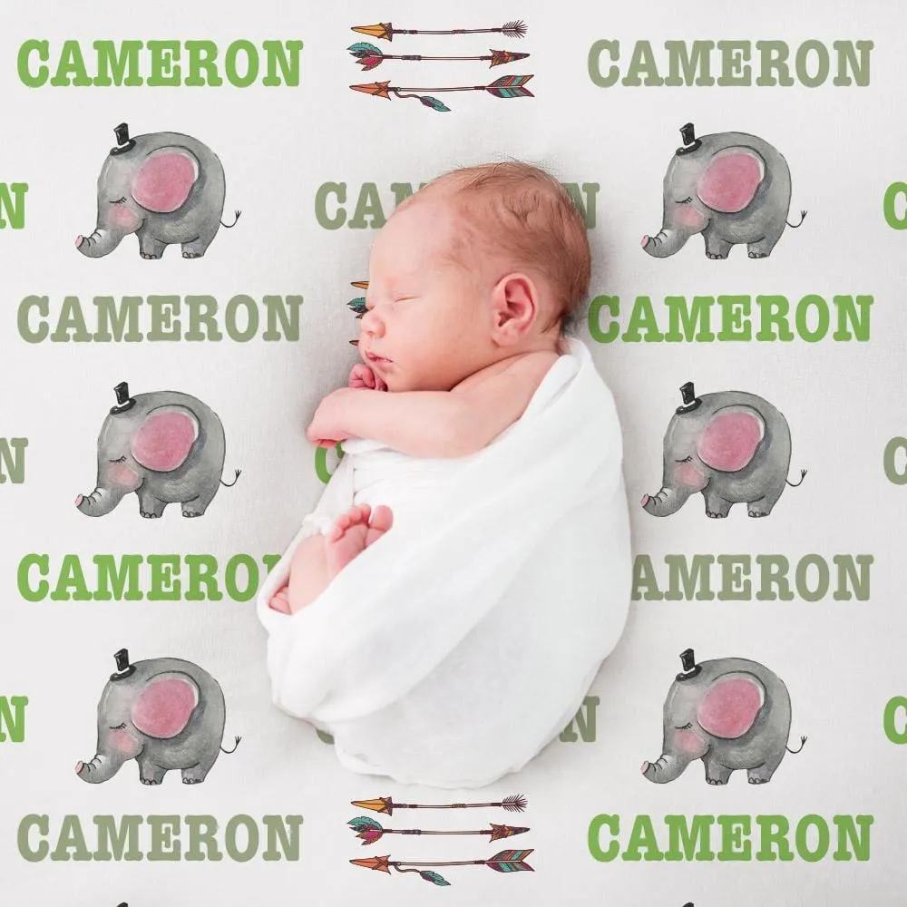 30 x 40 Personalized Elephant Baby Blanket Name