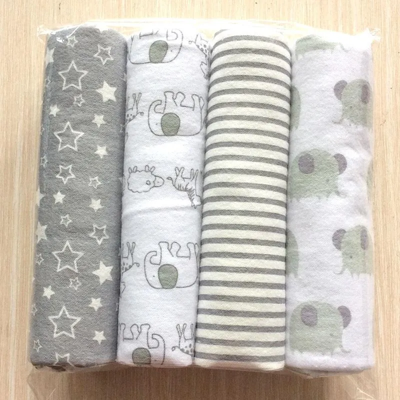 4Pcs/Pack Baby Super Soft Brushed Cotton Flannel Swaddle Wrap Blankets