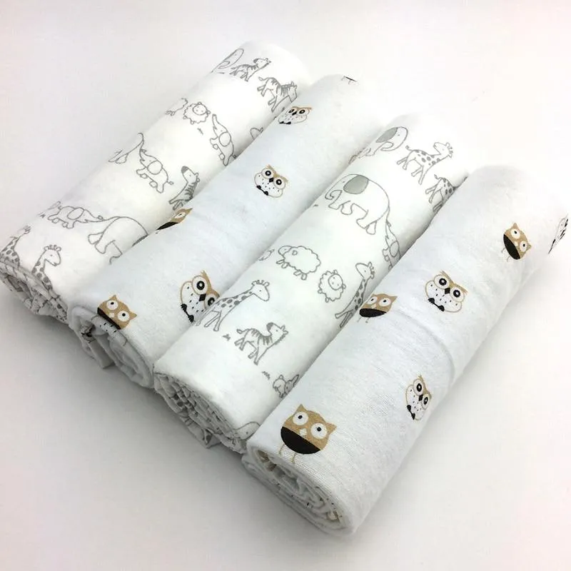 4Pcs/Pack Baby Super Soft Brushed Cotton Flannel Swaddle Wrap Blankets