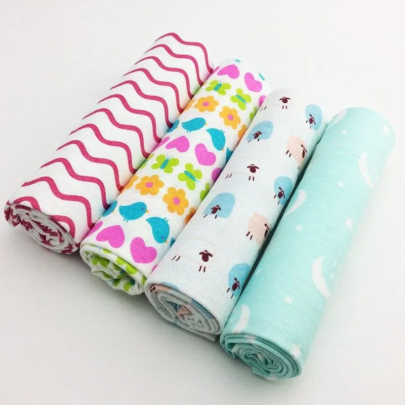 4Pcs/Pack Baby Super Soft Brushed Cotton Flannel Swaddle Wrap Blankets