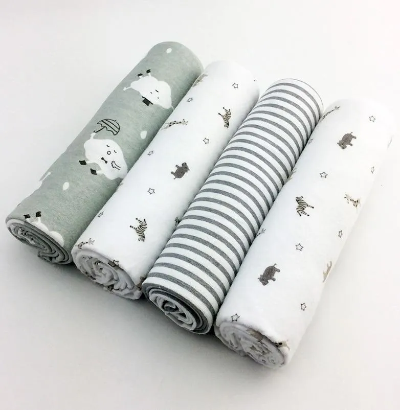 4Pcs/Pack Baby Super Soft Brushed Cotton Flannel Swaddle Wrap Blankets