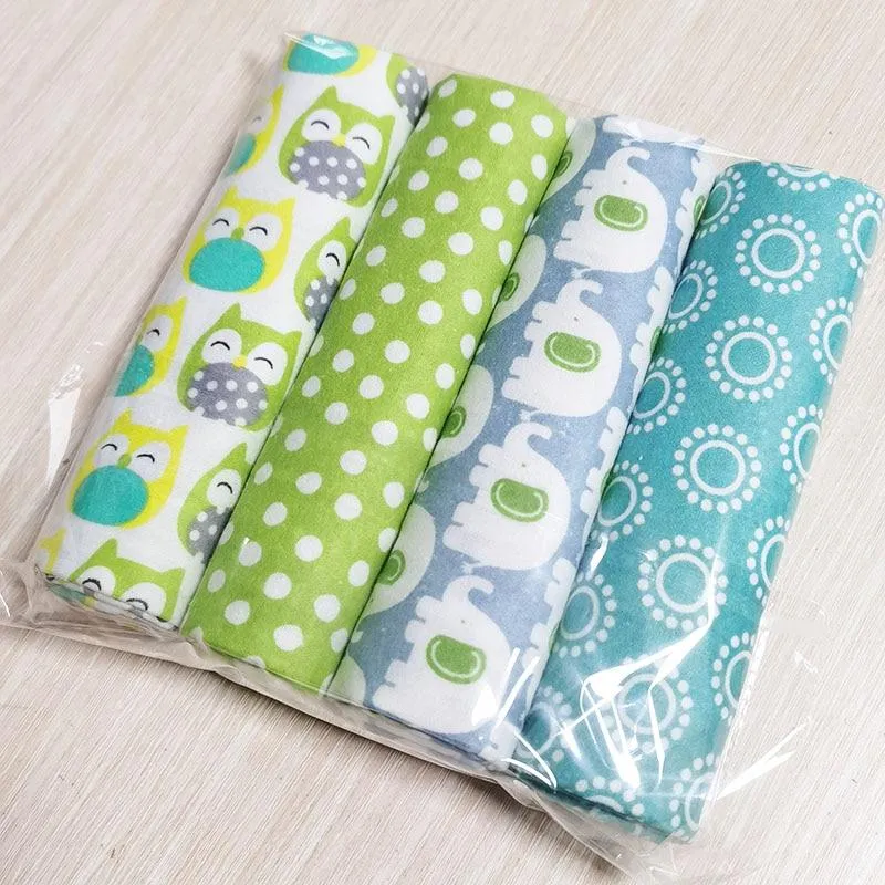 4Pcs/Pack Baby Super Soft Brushed Cotton Flannel Swaddle Wrap Blankets