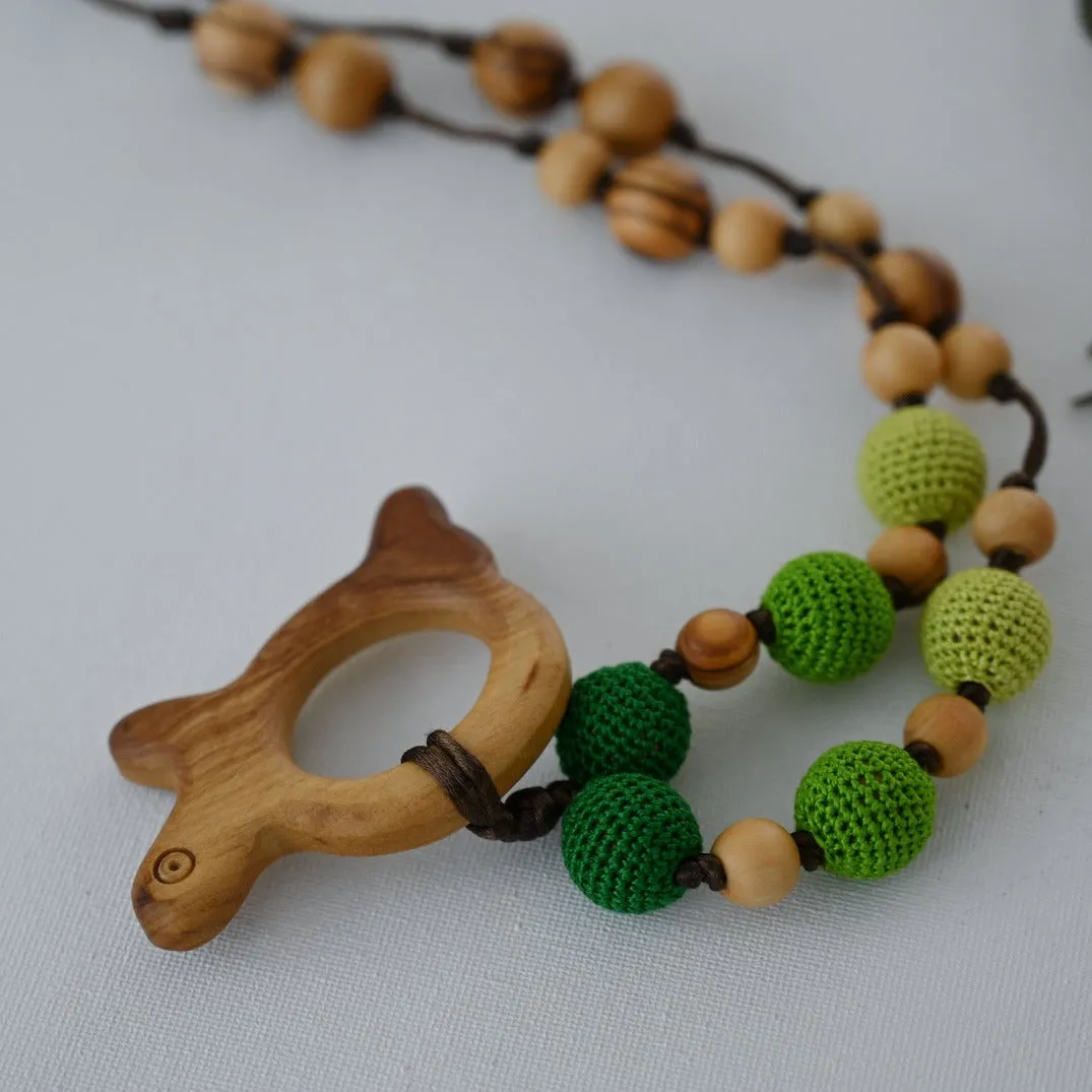 All Natural Wooden Teething Necklace with Green Turtle