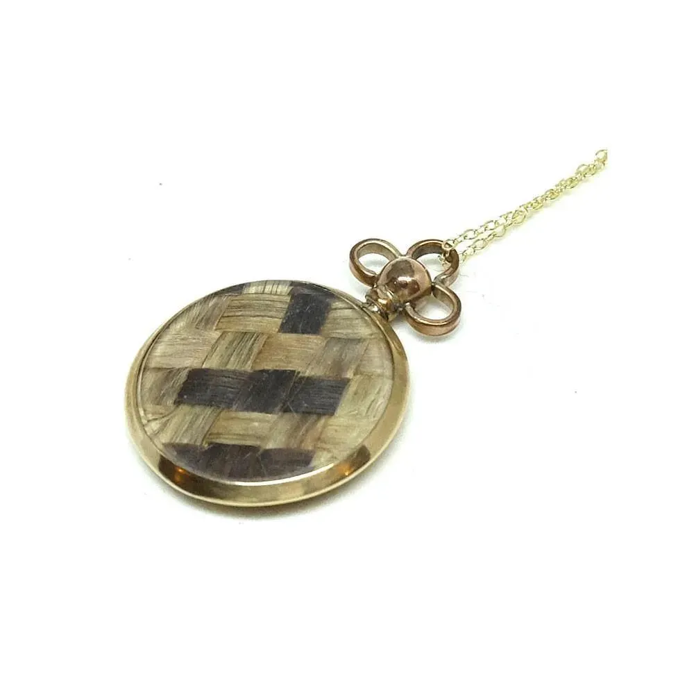 Antique Victorian 9ct Gold Hair Work Glass Locket Necklace