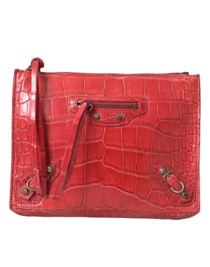 Balenciaga Exotic Red Alligator Leather Clutch