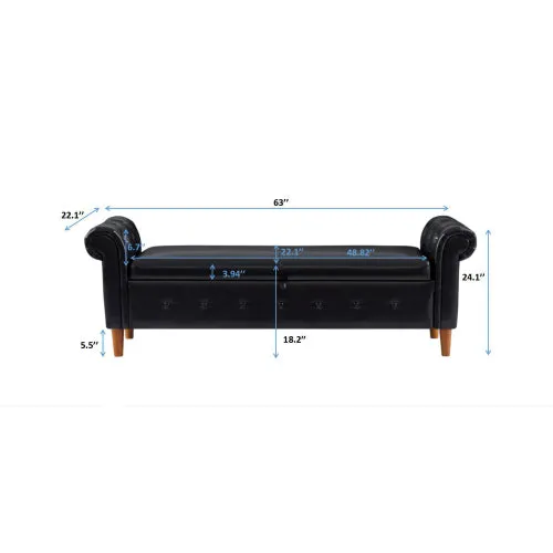 Black Multifunctional Storage Rectangular Sofa Stool