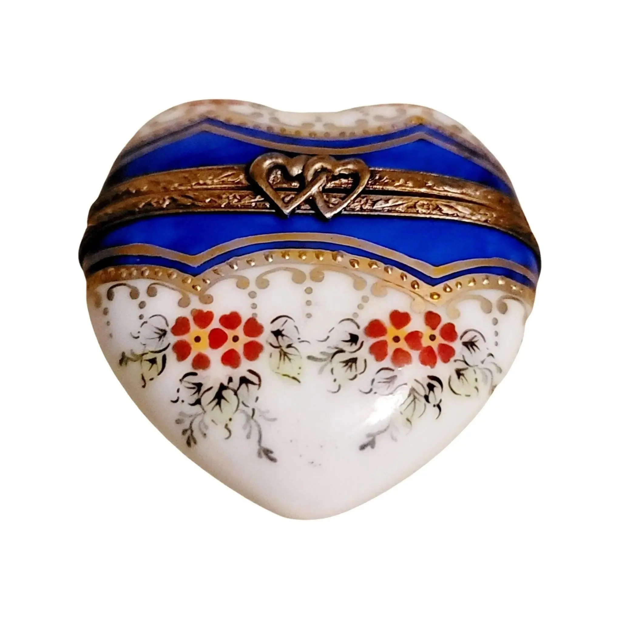 Blue Gold Heart with Red Flowers