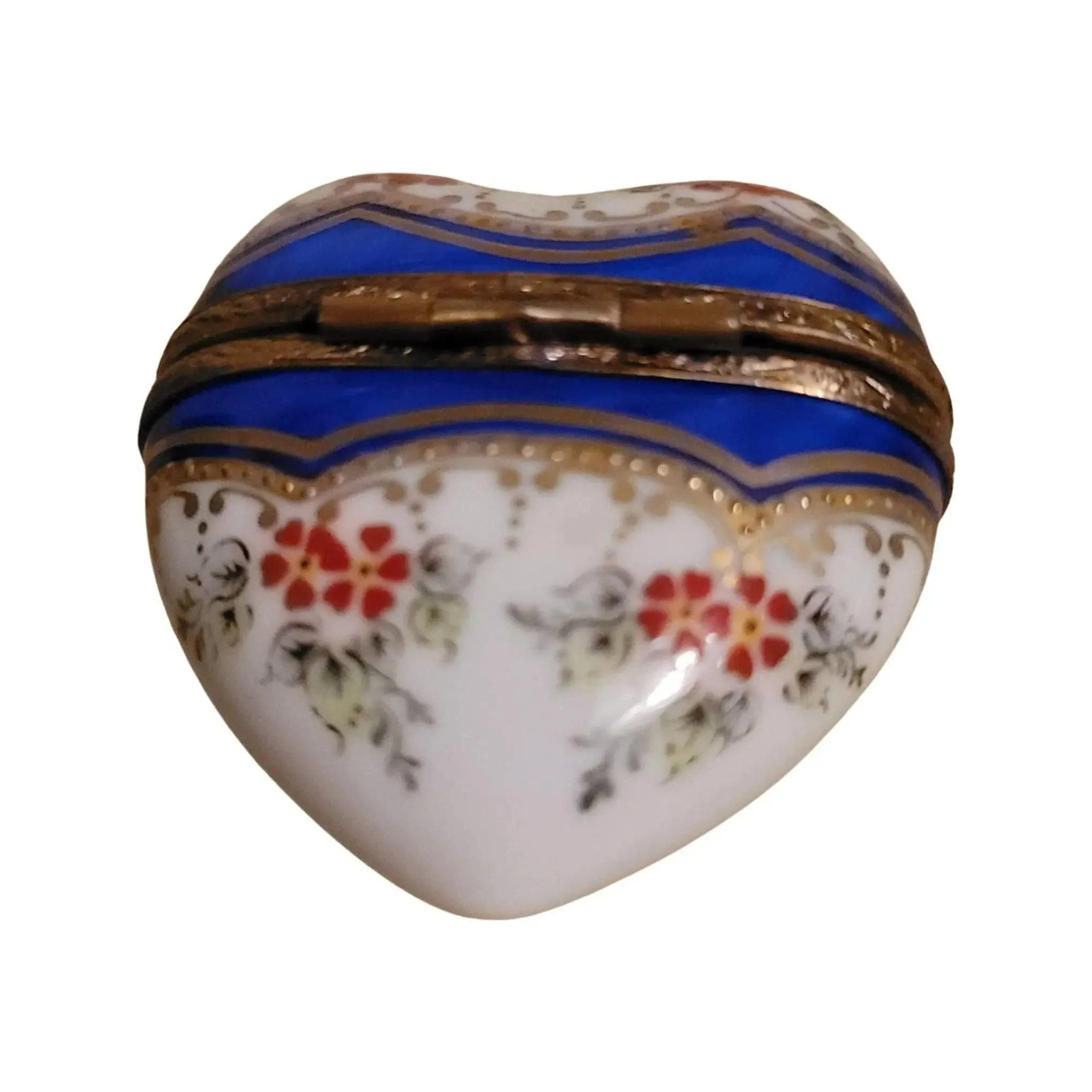 Blue Gold Heart with Red Flowers