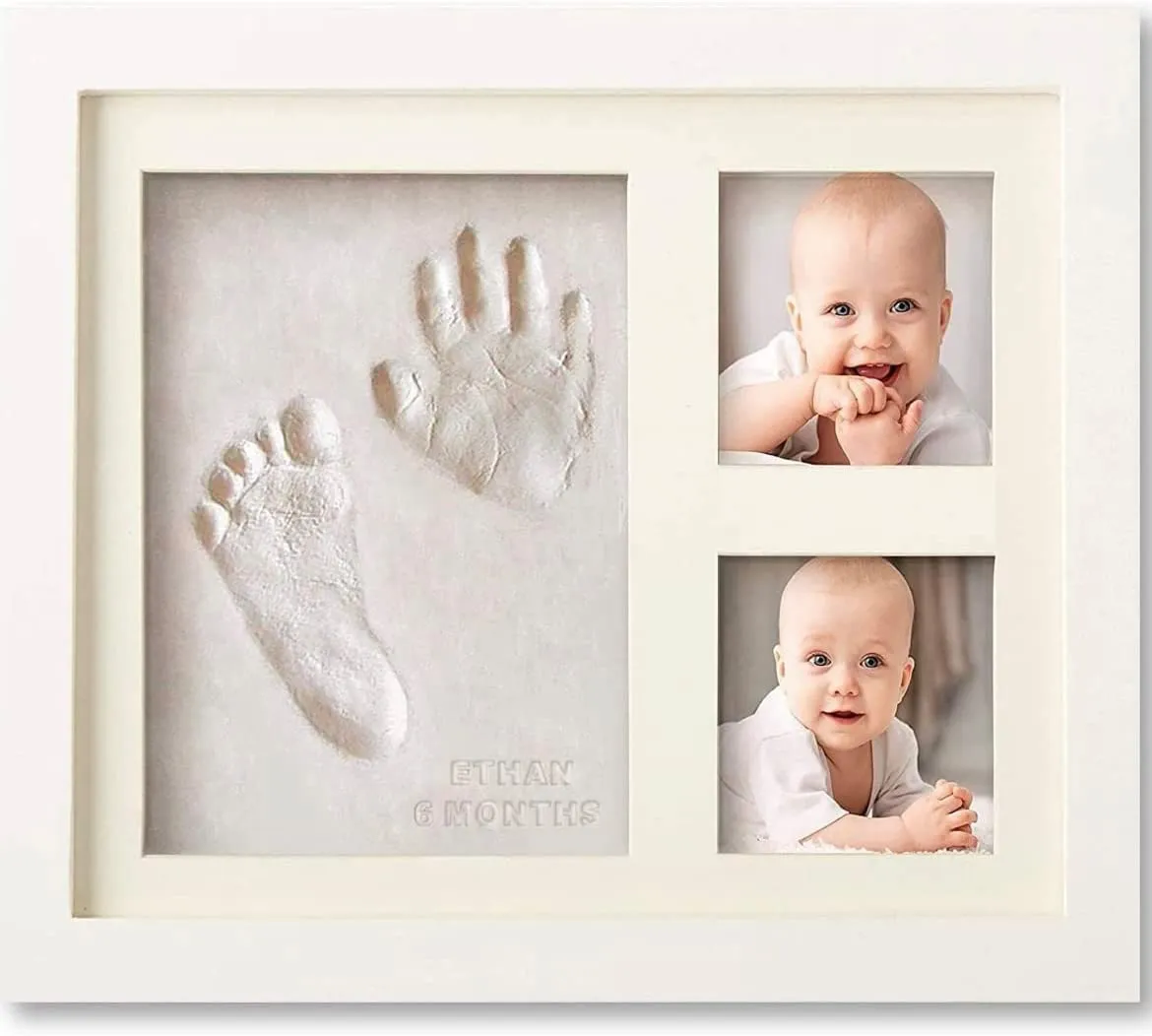 Bubzi Co Air-Drying Clay Baby Handprint & Footprint Kit Photo Keepsake Frame