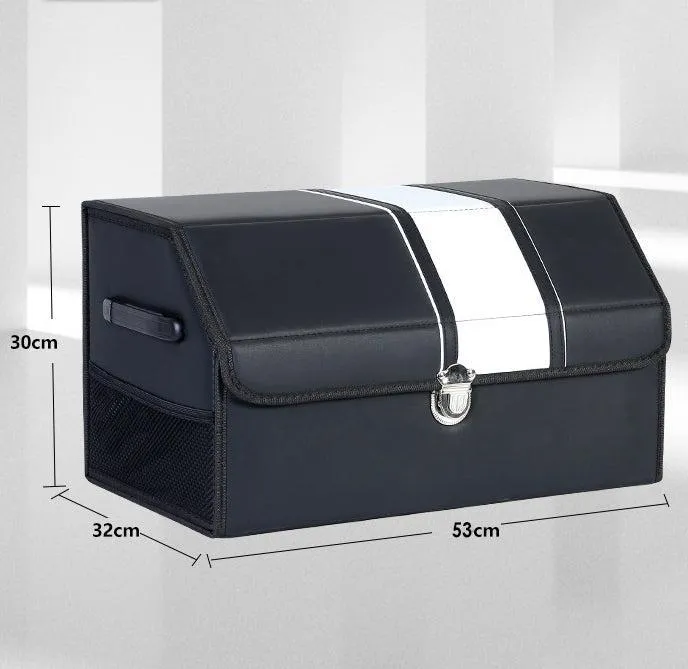 Car Leather Trunk Organizer Box - White Stripe