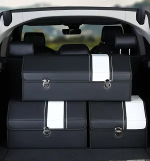 Car Leather Trunk Organizer Box - White Stripe