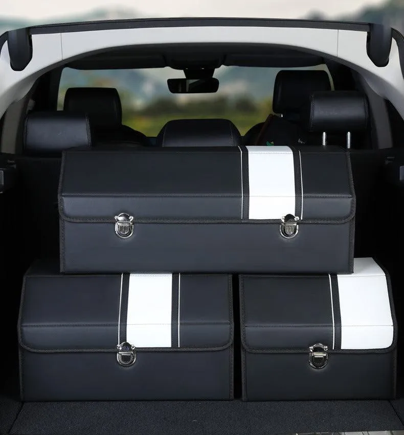 Car Leather Trunk Organizer Box - White Stripe