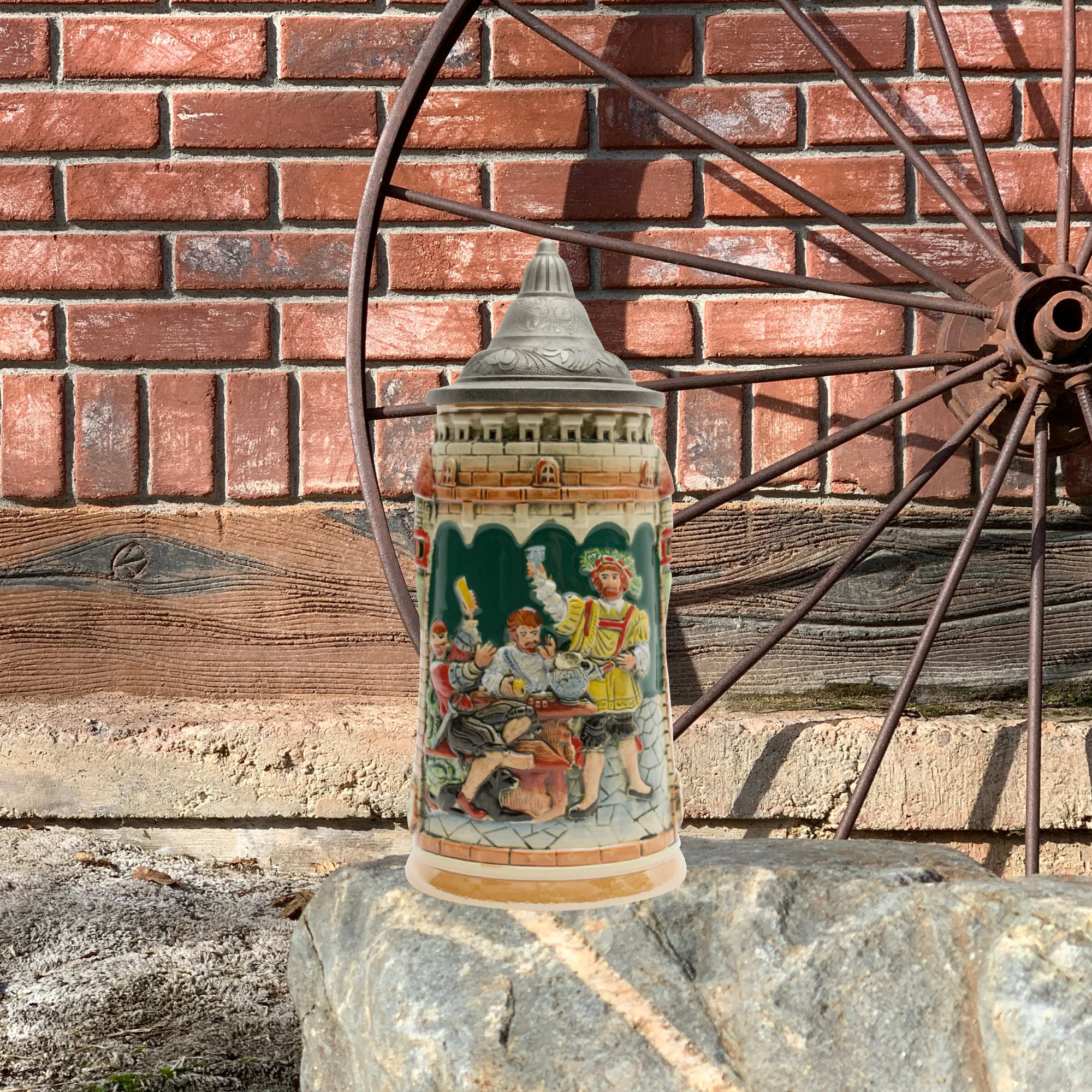 Castle Festival Engraved German Beer Stein with Metal Lid