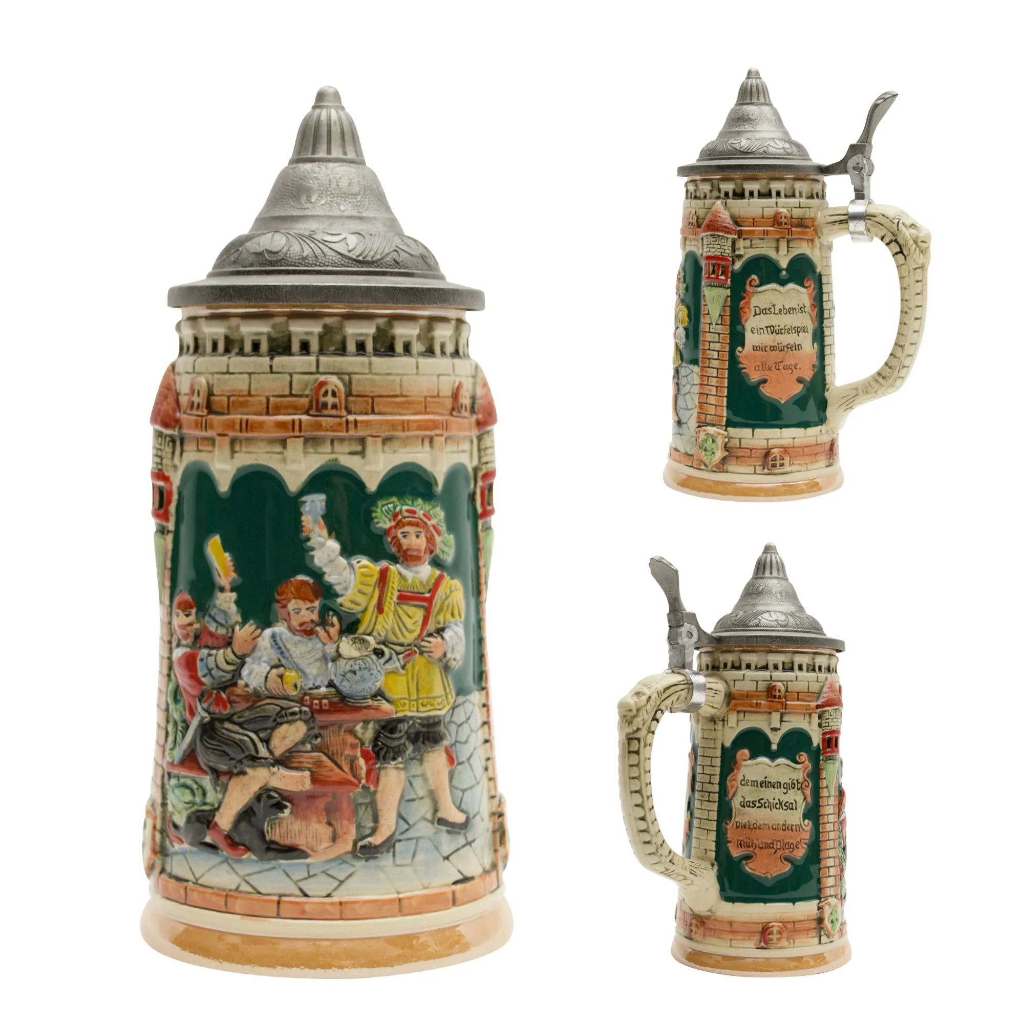 Castle Festival Engraved German Beer Stein with Metal Lid