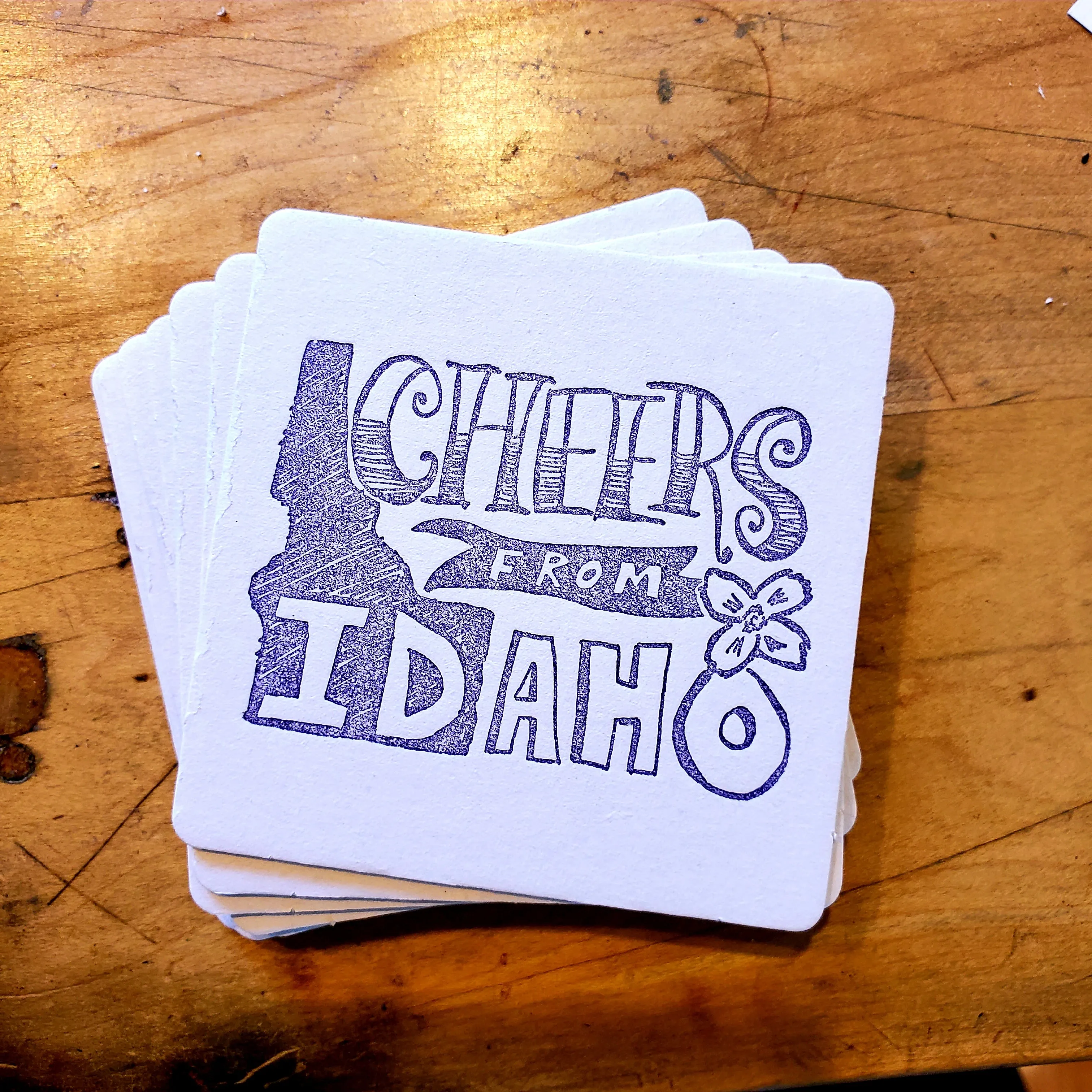 Cheers from Idaho Coasters,  (Letterpress printed, 3.5 inches) set of 4, perfect gift