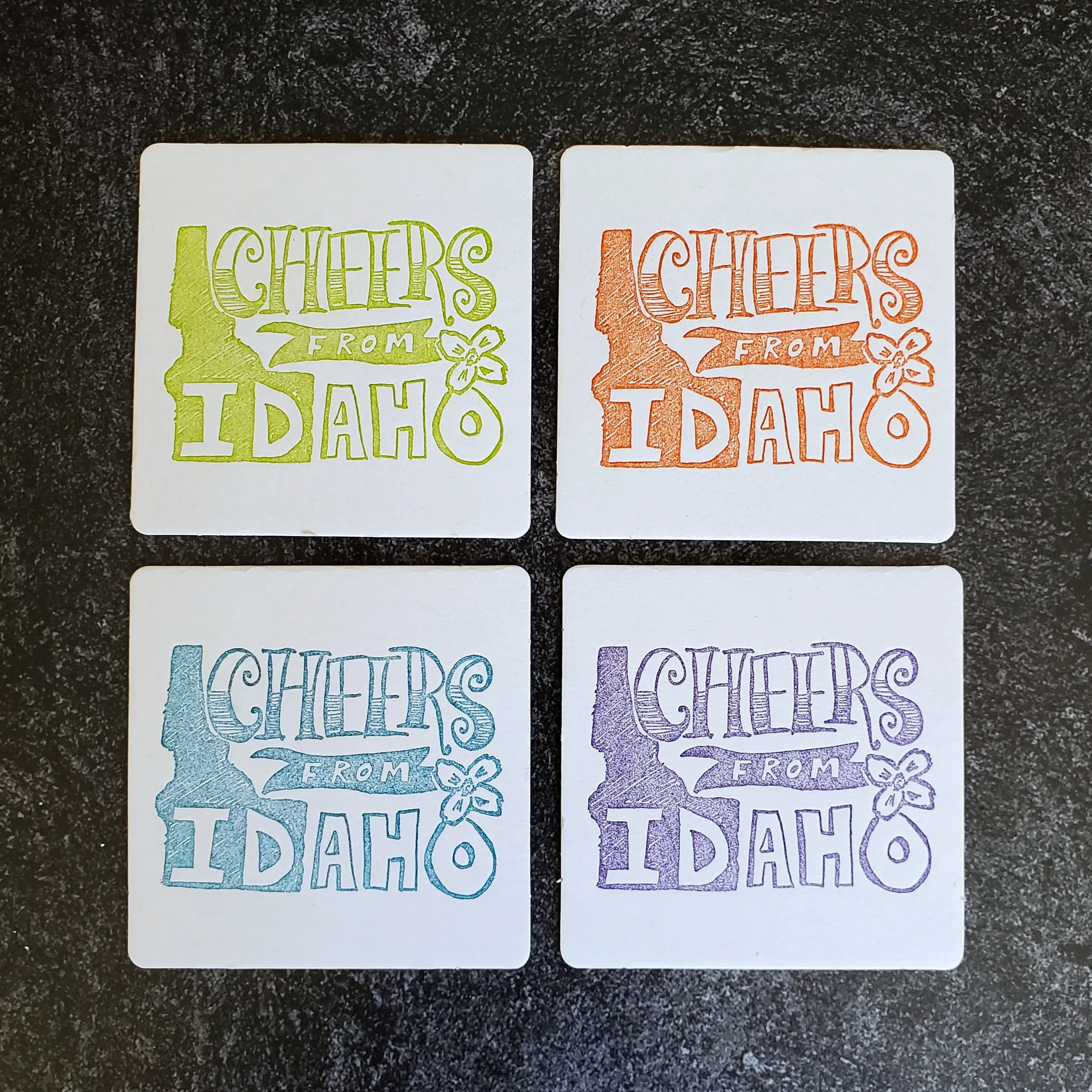 Cheers from Idaho Coasters,  (Letterpress printed, 3.5 inches) set of 4, perfect gift