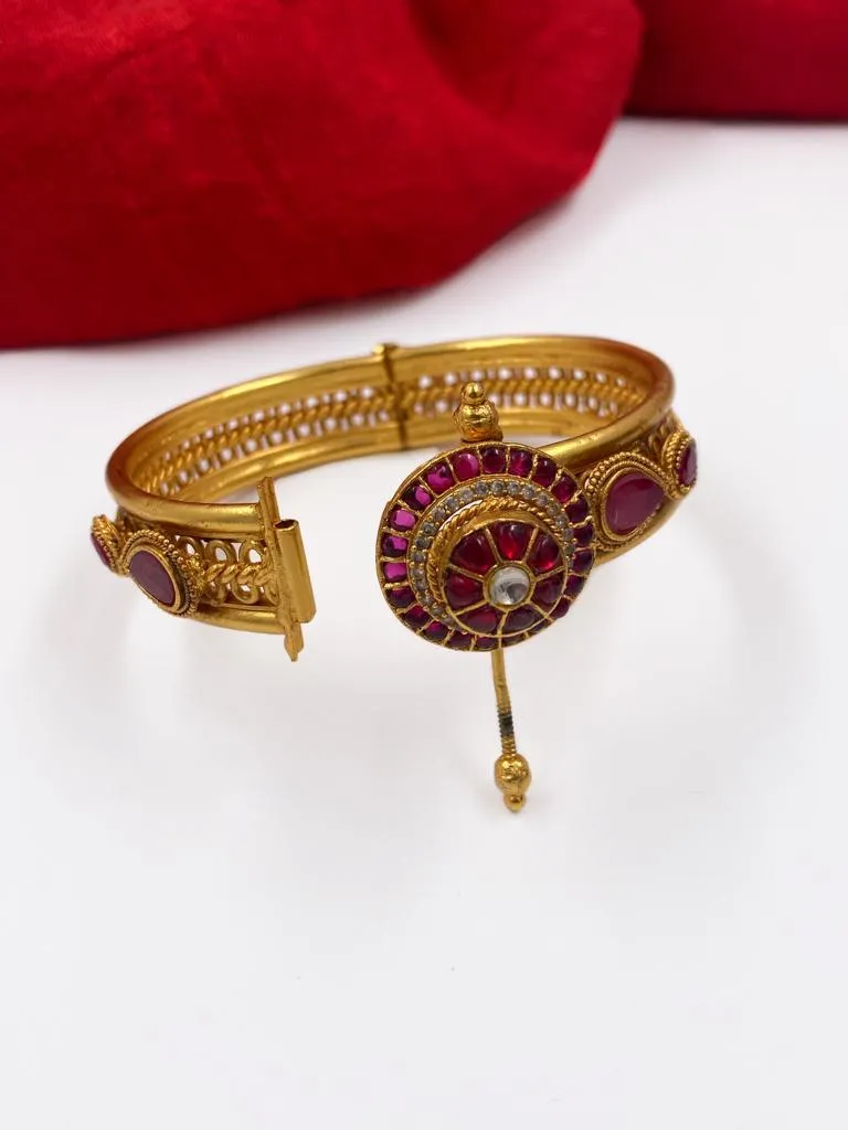 Designer Gold Plated Antique Ruby Kada Bracelet For Ladies By Gehna Shop