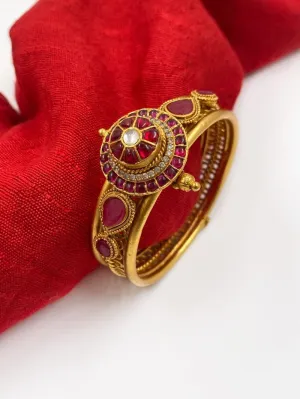 Designer Gold Plated Antique Ruby Kada Bracelet For Ladies By Gehna Shop