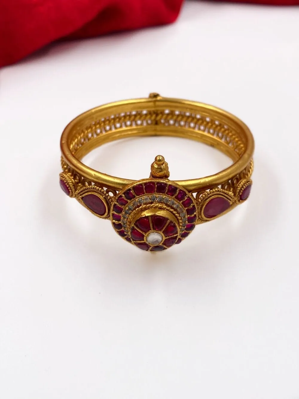 Designer Gold Plated Antique Ruby Kada Bracelet For Ladies By Gehna Shop