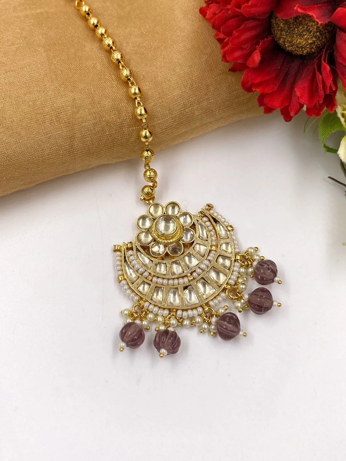 Designer Gold Plated Jadau Kundan Maang Tikka For Women By Gehna Shop