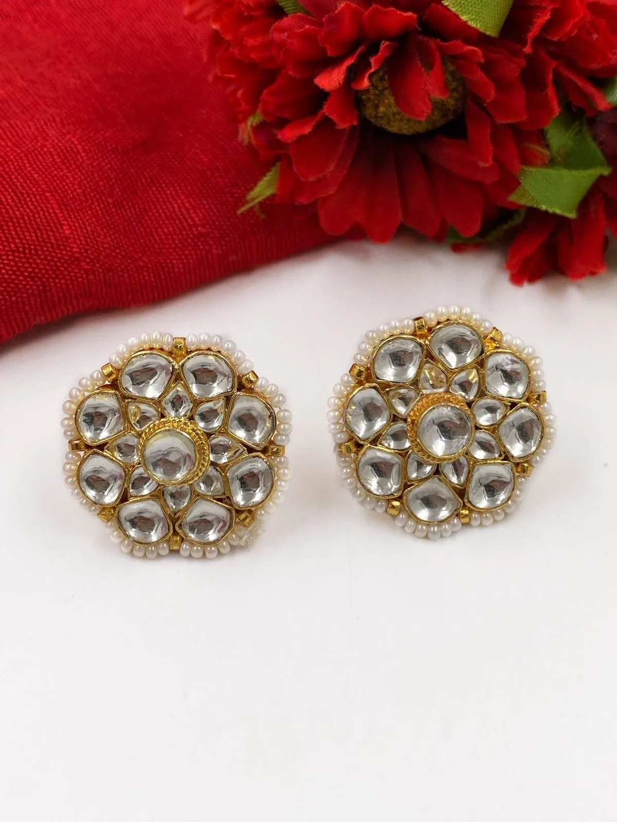 Designer Jadau Kundan Stud Earrings For Women By Gehna Shop