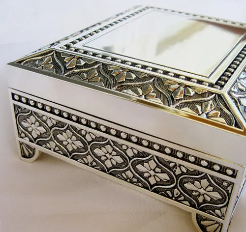 Dramatic Square Jewelry Box with Flourish Pattern