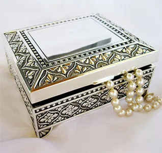 Dramatic Square Jewelry Box with Flourish Pattern