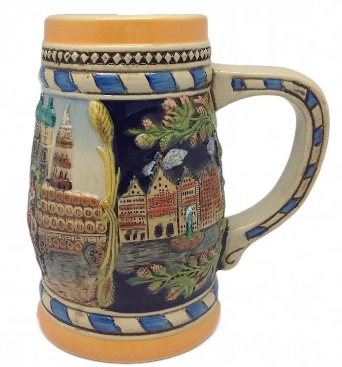 Engraved Beer Stein Munich Scene Ceramic