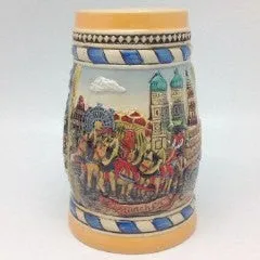 Engraved Beer Stein Munich Scene Ceramic