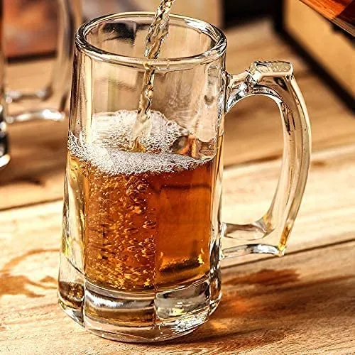 FINSTER Crystal Beer Mugs Set of 2 with Strong Handle 400ml (Premium Fancy Beer Mug for Husband)