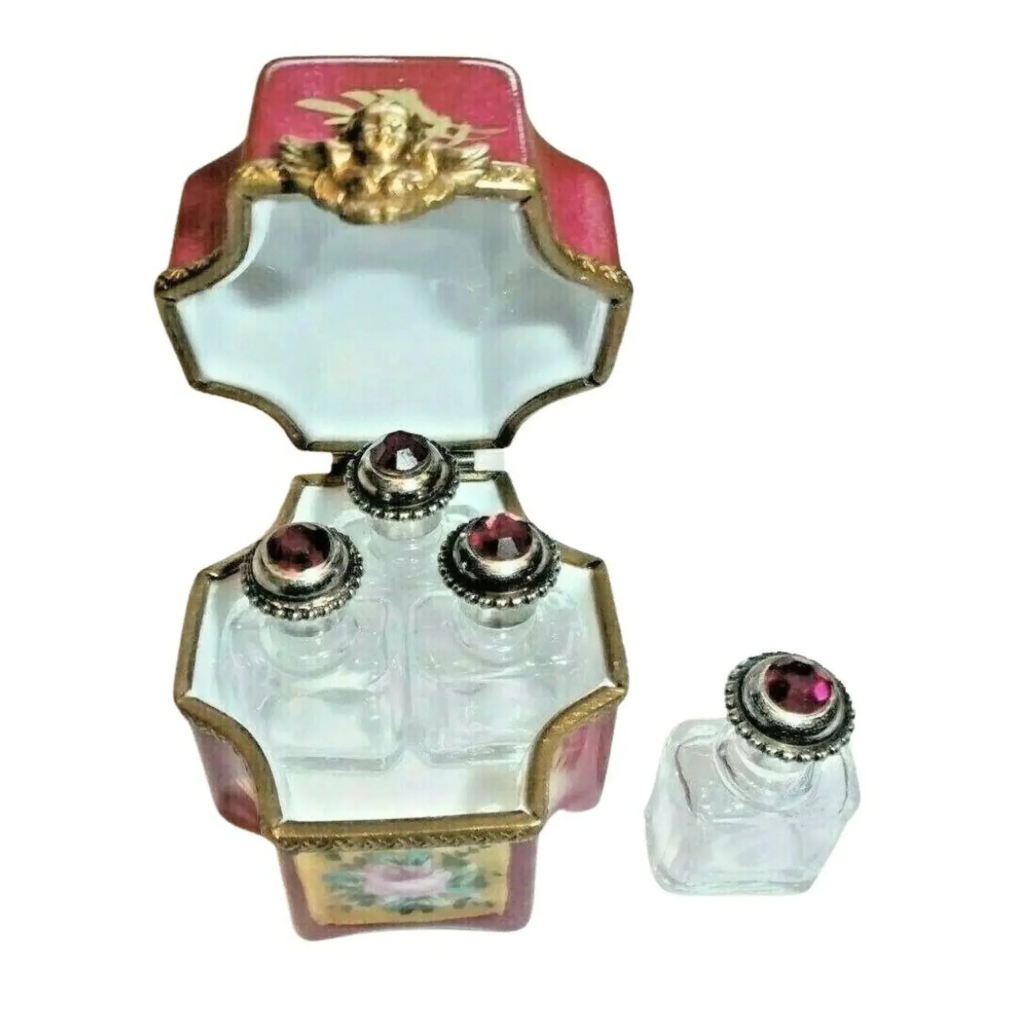 Four Perfume Octagonal Footed Trinket Box