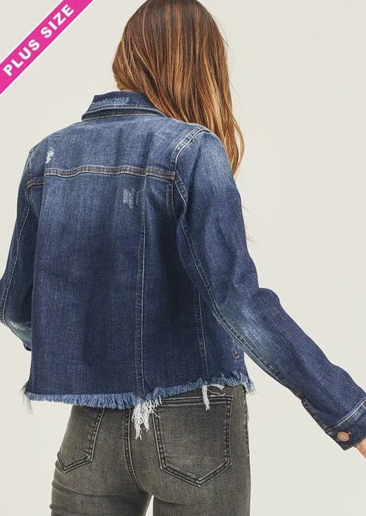 Frayed Hem Washed Jacket - PLUS