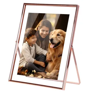 Fresh Fab Finds 2Pcs Standing Rose Gold Metal Picture Frames 5x7IN 8x10IN Vertical Tabletop Floating Photo Frame Double-Glazed Glass Pressed Flower Frame for  Dec