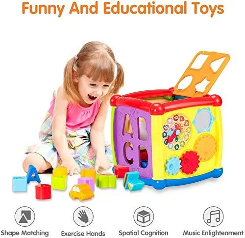 Galaxy Hi-Tech 6 In 1 Learning Cube Educational & Learning Activity Toy Including Blocks, Clock, Alphabets-Tree,Transportation Vehicles,Music Keyboard & Mirror For Kids, Multicolor