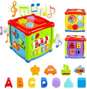 Galaxy Hi-Tech 6 In 1 Learning Cube Educational & Learning Activity Toy Including Blocks, Clock, Alphabets-Tree,Transportation Vehicles,Music Keyboard & Mirror For Kids, Multicolor