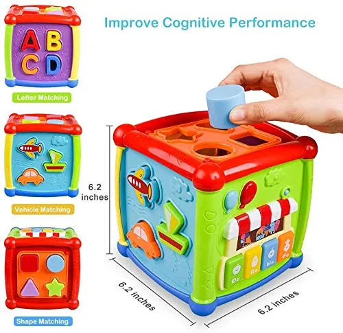 Galaxy Hi-Tech 6 In 1 Learning Cube Educational & Learning Activity Toy Including Blocks, Clock, Alphabets-Tree,Transportation Vehicles,Music Keyboard & Mirror For Kids, Multicolor